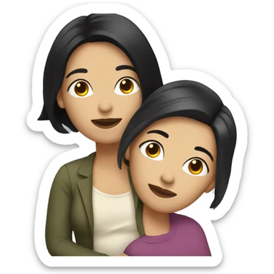 Lesbians cuddling. Both have long black hair and white skin. sticker