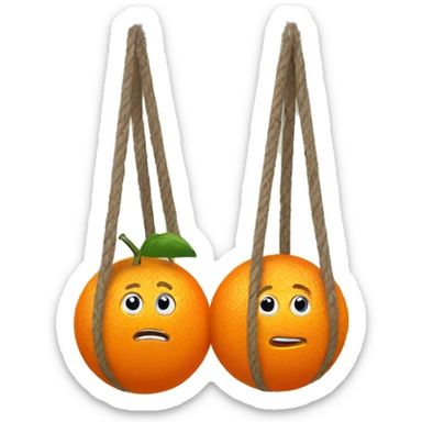 Two oranges hanging in a sling sticker
