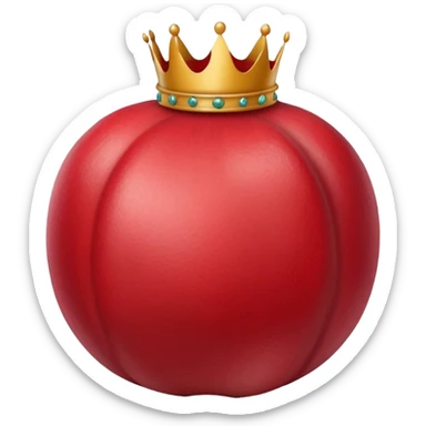 whole pomegranate with a round, red outer shell and a crown-like top sticker