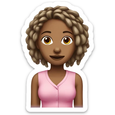 Olive￼ skin, toned, female, with dreadlocks that are brown, holding dog grooming, tools wearing a pink shirt ￼ sticker