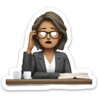 tired middle age woman with glasses falls down
 away from work sticker