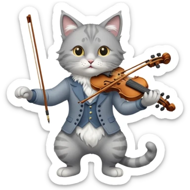 grey cat play violin, long full body sticker