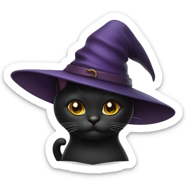 black cat with a witch hat sticker