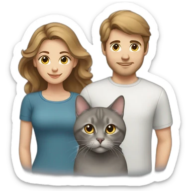men and women with brown hair and Light skin  with a gray british cat sticker