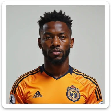 realistic style portrait of André Onana, football goalkeeper, wearing a goalkeeper jersey, expressive face, short hair, dark skin, neutral background sticker