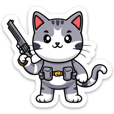 cartoon sticker of a cat holding a gun sticker