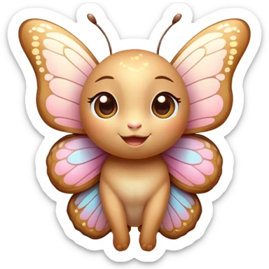 Cinematic Cute Butterfly Portrait Emoji, Head tilted playfully and inquisitively, featuring a charming, petite form with intricately detailed, softly tinted wings and round, sparkling eyes full of gentle wonder, Simplified yet irresistibly adorable features, highly detailed, glowing with a warm, inviting pastel glow, high shine, affectionate and lively, stylized with a touch of whimsical garden charm, soft glowing outline, capturing the essence of a mischievous butterfly that seems as if it could dance out of the screen into your arms! sticker
