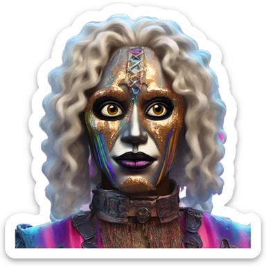 Synthwave capitalist in Lordi style, oil paint, epic eyes, intricate lips, exquisite pose, beautiful, desirable, logical, Midsommar  sticker