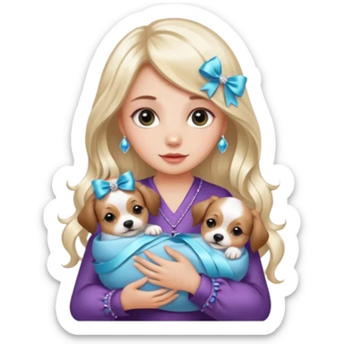 woman holding baby dogs with ribbons and crystals sticker