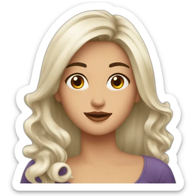 Mujer blanca cabello largo cafe rulos sticker