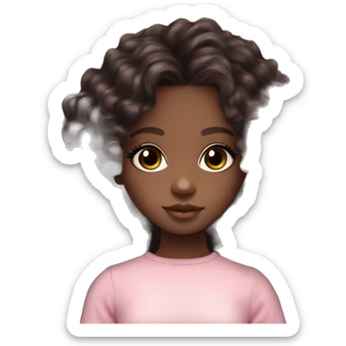 Chocolate brown doll eyes, black curly hair, feminine, pink, black girl angelic beauty sticker