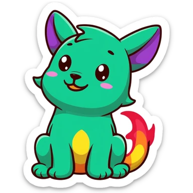 Adorable dragon puppy breathing tiny rainbow flames sticker