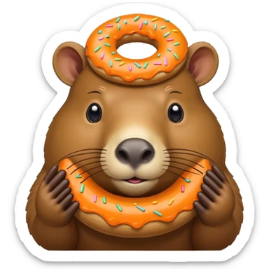 A capybara with a orange donut on its head sticker