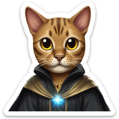 Brown Bengal cat dressed as emperor palpatine unlimited power with lightning bolts coming out of its paws sticker