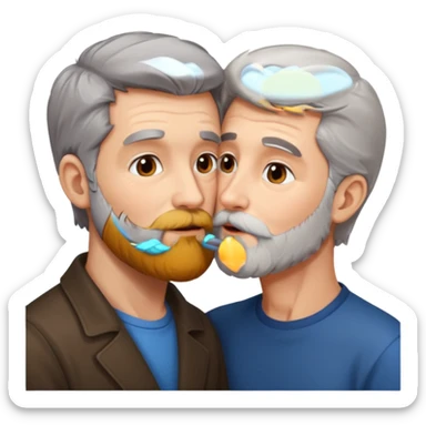 Grey haired bearded man and pretty brunette kissing  sticker