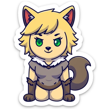 furry girl with wolf ears and tail, short blonde hair, green eyes, hourglass body, loves food sticker