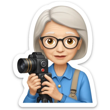 woman cameraman hold a camera, elderly sticker
