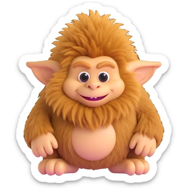 tan furry troll, 3d style, round body, fluffy texture sticker