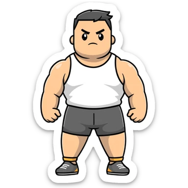 full body bulky male figure standing wearing athletic clothes, muscular build, not overweight but not skinny, tank top and shorts sticker