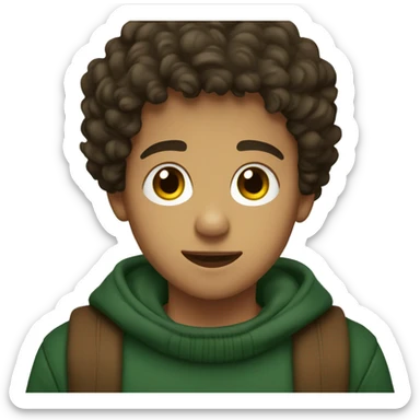winter, christmas, young boy, short curly brown hair, brown eyes, hispanic, dark green sweater sticker