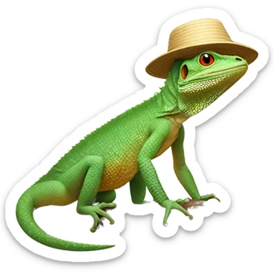 A lizard with a Vietnamese hat ￼ sticker
