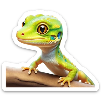 cinematic-cute-realistic gecko-portrait-emoji,-head-tilted-playfully-and-inquisitively,-featuring-a-small,-charming-body-with-smooth,-vividly-patterned-scales,-bright,-sparkling-eyes-and-delicate,-sticky-toe-pads,-simplified-yet-irresistibly-adorable sticker
