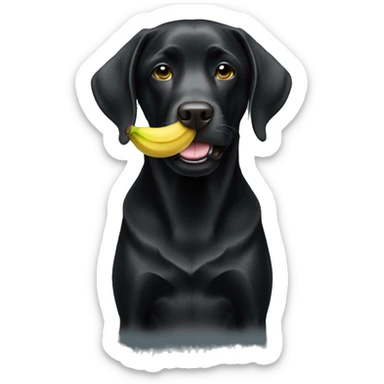 Black Labrador wearing a banana sticker