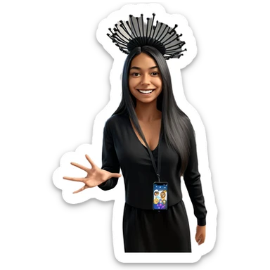 smiling girl in black dress sticker