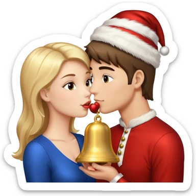 a handsome man and a pretty woman kiss Christmas bell sticker