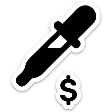 solid icon of a pipette with a golden drop, dollar sign inside the drop sticker