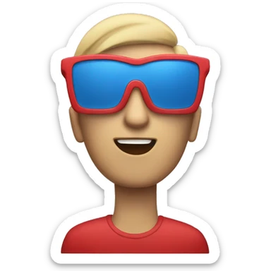 A person wearing Red and Blue 3D Glasses sticker