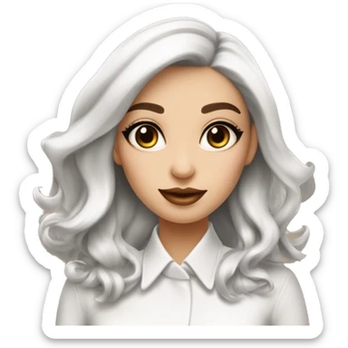 Chic de piel blanca ojos cafés y cabello chino color café sorprendida sticker