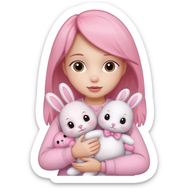 a girl with a pink bunny doll sticker