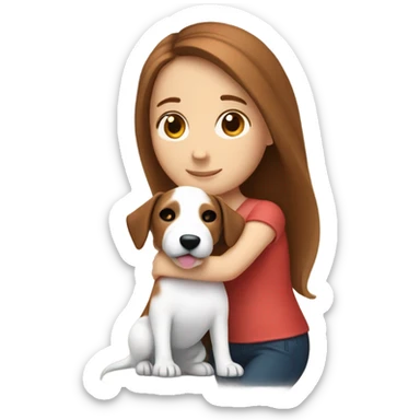 white girl with chestnutbrown hair hugging jack russell terrier sticker