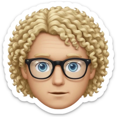 white guy with curly blonde hair that's not too long and light blue ish eyes with black glasses  sticker