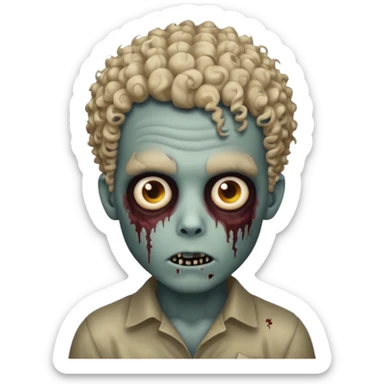 zombie boy with curly hair typical of mixed lightskin, spooky and creepy look, iPhone emoji style sticker