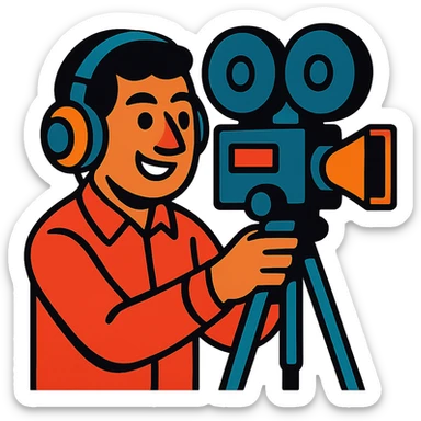 a filmmaker wearing headphones, vibrant toon style sticker