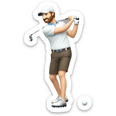 golf player with brown beard and brown hair doing a golf swing sticker