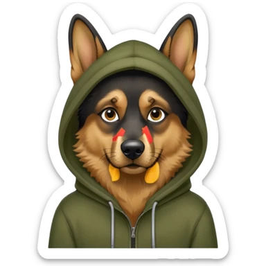 German shepherd dog wearing army green hoodie sticker
