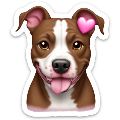 Happy brown and white pitbull with pink hearts by head sticker