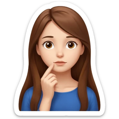 a thoughtful girl looks up and holds her hand under her chin sticker