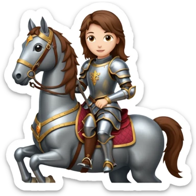 Renaissance princess knight with brown hair on horse sticker