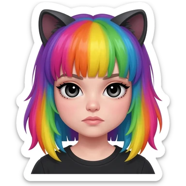scene girl with raccoon striped rainbow hair no cat ears indie sleaze sticker