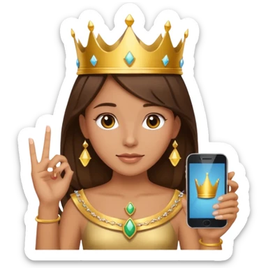 Tan girl brunette hair with a crown on holding phone sticker