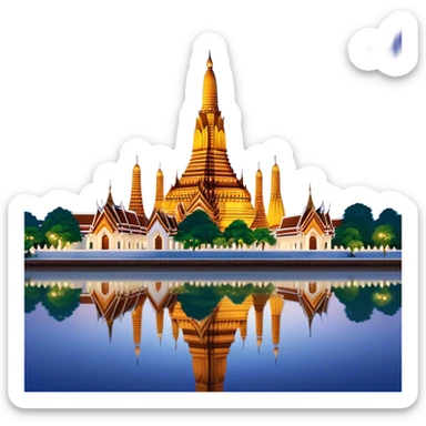 Cinematic Realistic Wat Arun Landmark Emoji, depicted with majestic temple spires illuminated against twilight rendered with intricate detail and soft, ethereal lighting. sticker