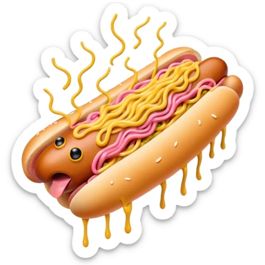 pink spaghetti slop monster hot dog flying  sticker
