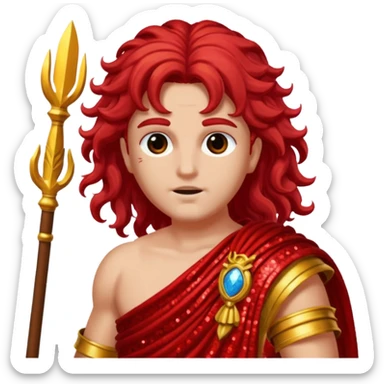 Mars from Roman Deities with long red wavy hair, red sequin toga sticker