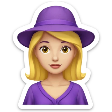 purple dress woman with yellow hat sticker
