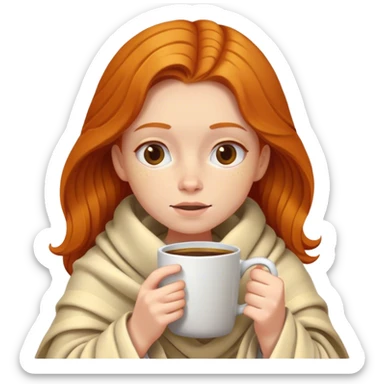 Ginger girls covered in a blanket drinking coffee from her mug  sticker