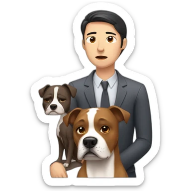 Sad Man with Chinese wife and brown Staffordshire terrier dog sticker